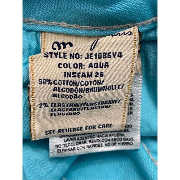 Miss Me Cuffed Skinny Jeans Teal Blue Rhinestones Women’s Sz 26 - Picture 5 of 9